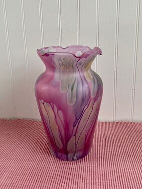 Vintage Nouveau Art Glass. Hand-painted Frosted Multi Pastel Colors